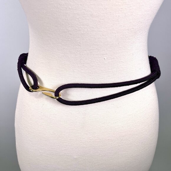 Vintage 80s Braided Rope Waist Belt Woven Purple Gold Metallic Cord Retro Boho - Picture 4 of 8